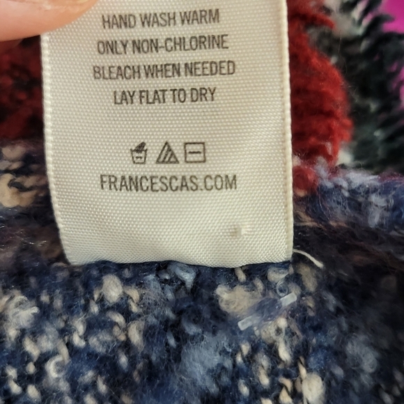 Francesca's Blue & Red Plaid Woven Fringed Poncho Scarf - Picture 5 of 5